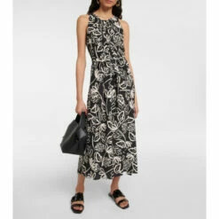 Velvet Printed Crêpe Midi Dress