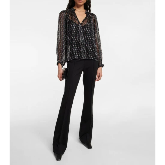 Velvet Semi-sheer Cotton-blend Blouse 3 Velvet Semi-sheer Cotton-blend Blouse